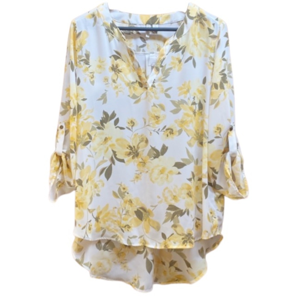 Cato Chiffon Tunic V-neckline Roll-tabs sleeve / Large - Picture 6 of 15
